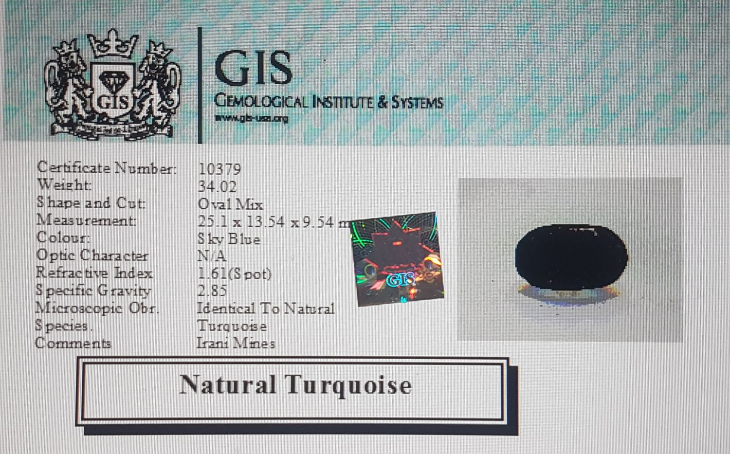 Turquoise (Irani) 34.02 Ct.