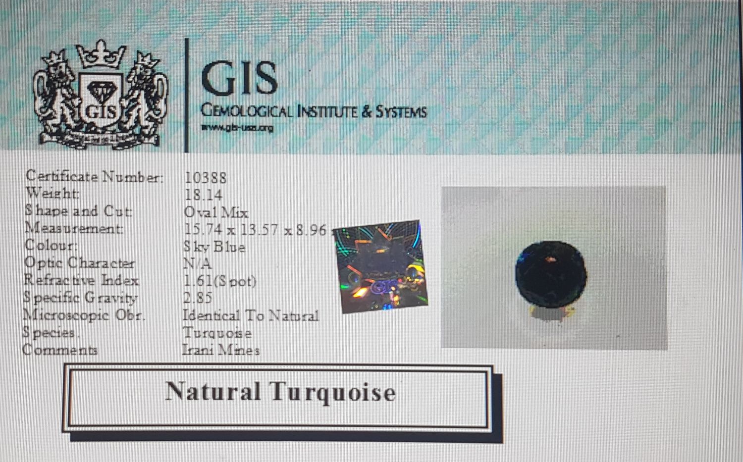 Turquoise (Irani) 18.14 Ct.