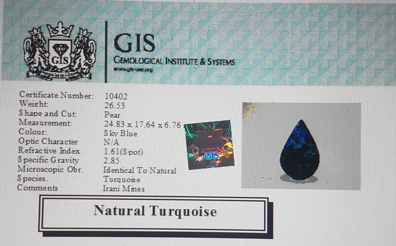 Turquoise (Irani) 26.53 Ct.