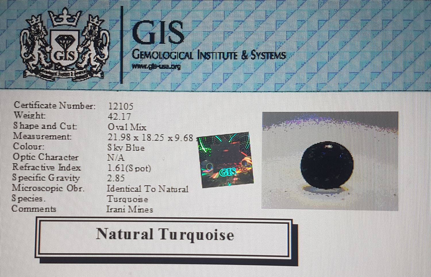 Turquoise (Irani) 42.17 Ct.