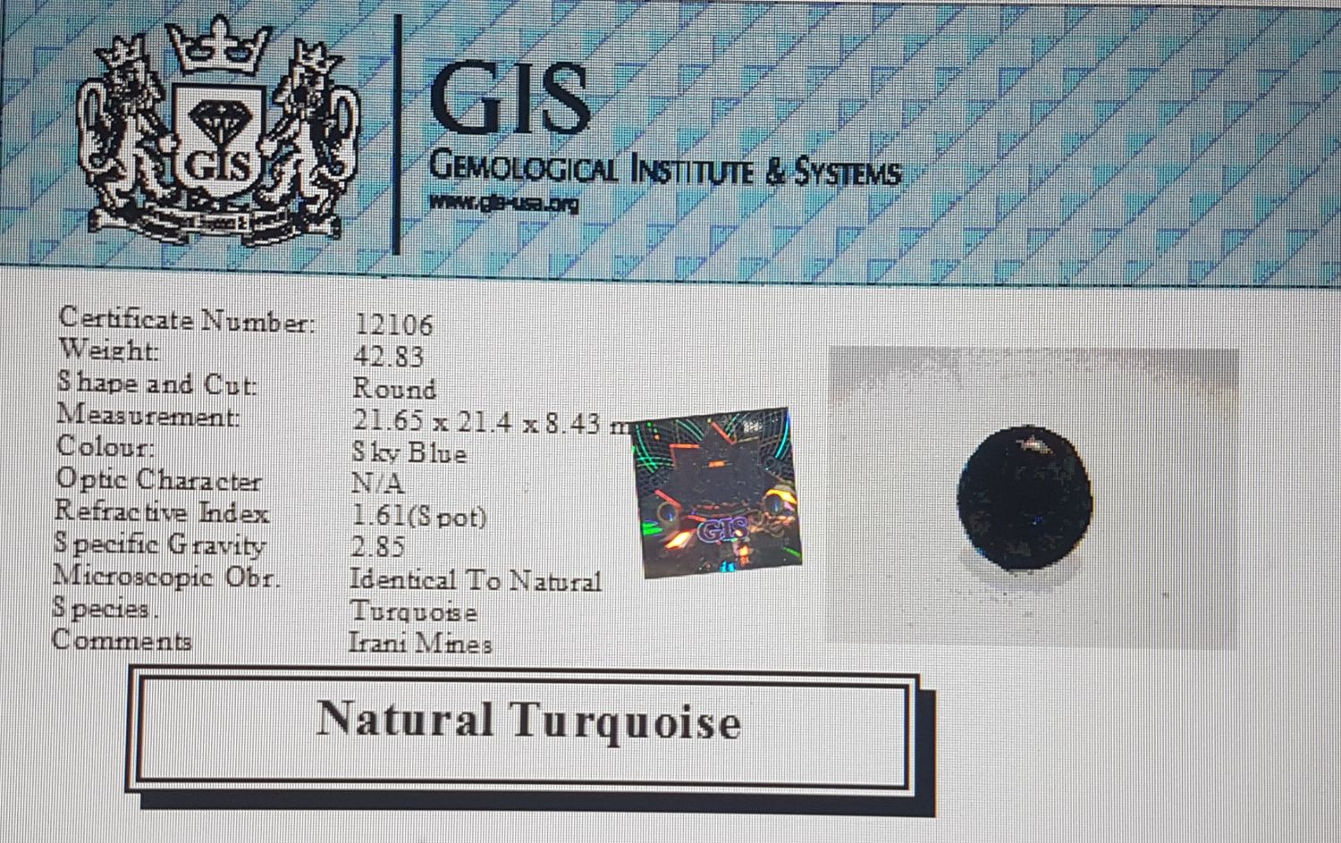 Turquoise (Irani) 42.83 Ct.