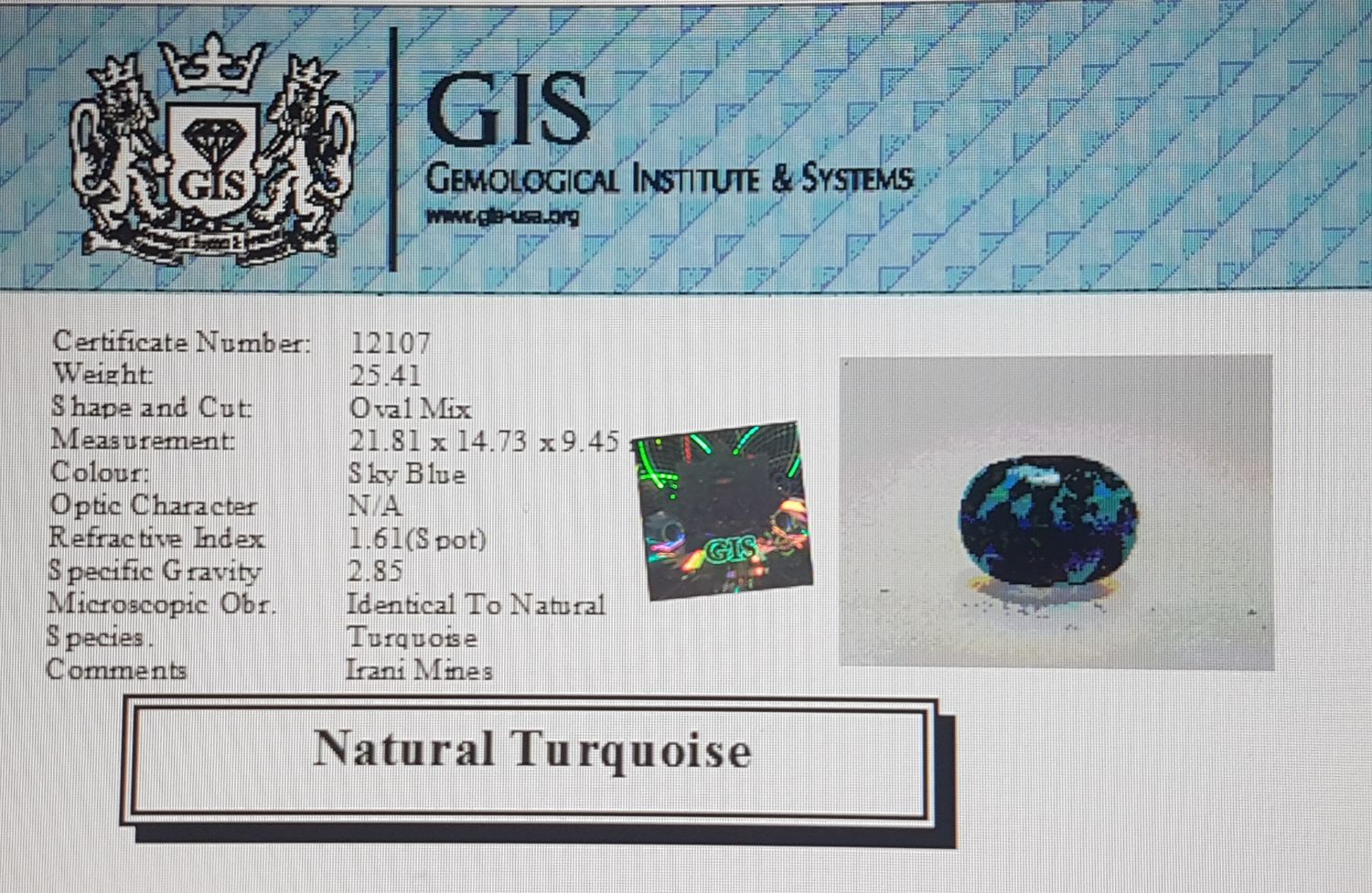 Turquoise (Irani) 25.41 Ct.