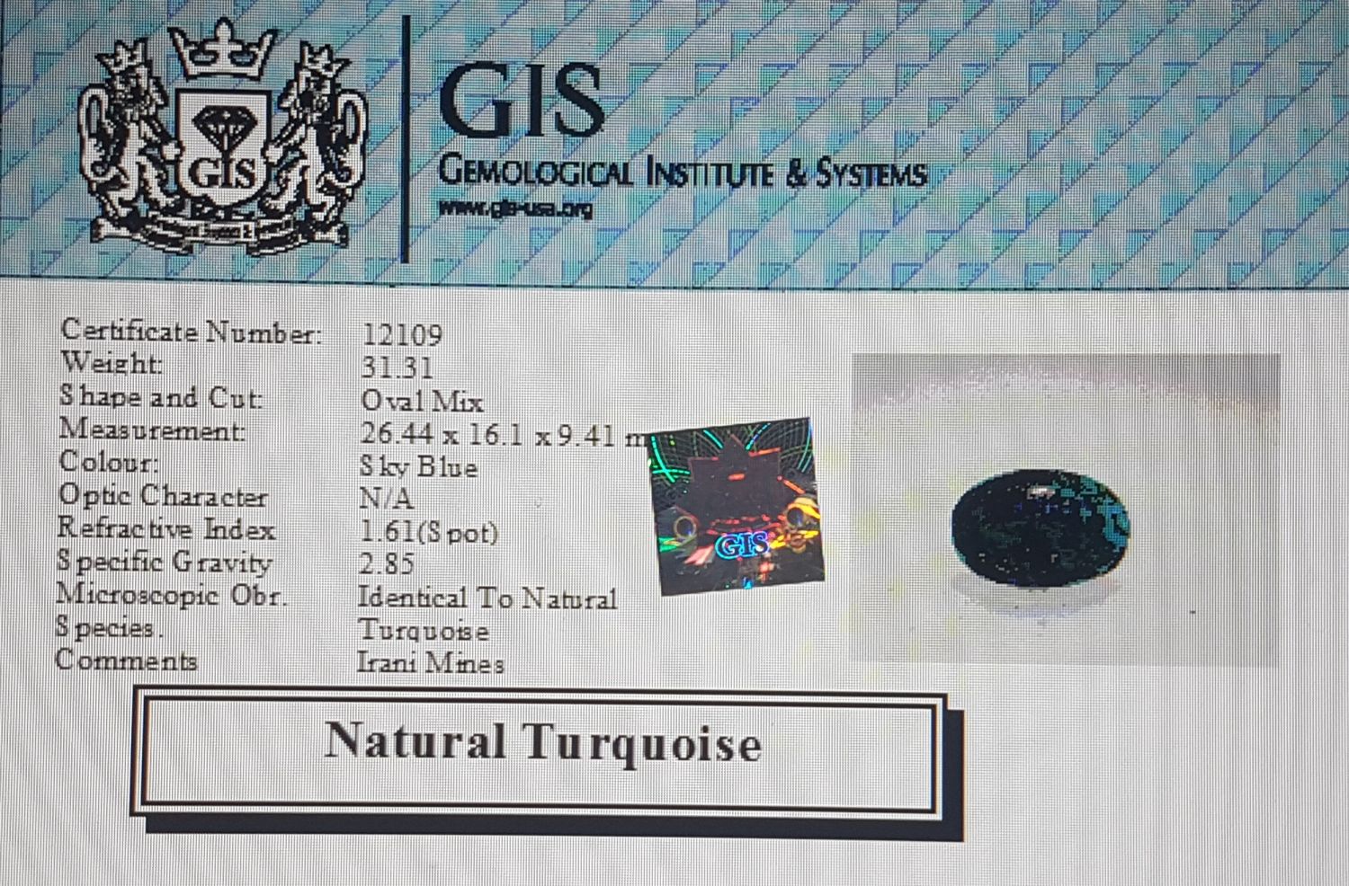 Turquoise (Irani) 31.31 Ct.