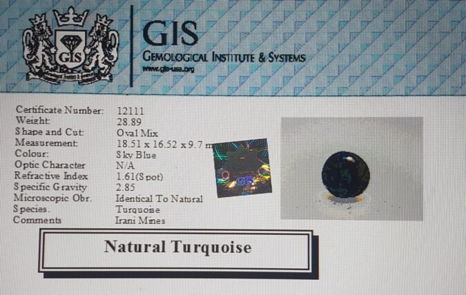 Turquoise (Irani) 28.89 Ct.