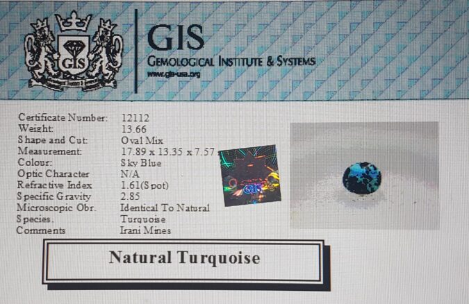 Turquoise (Irani) 13.66 Ct.