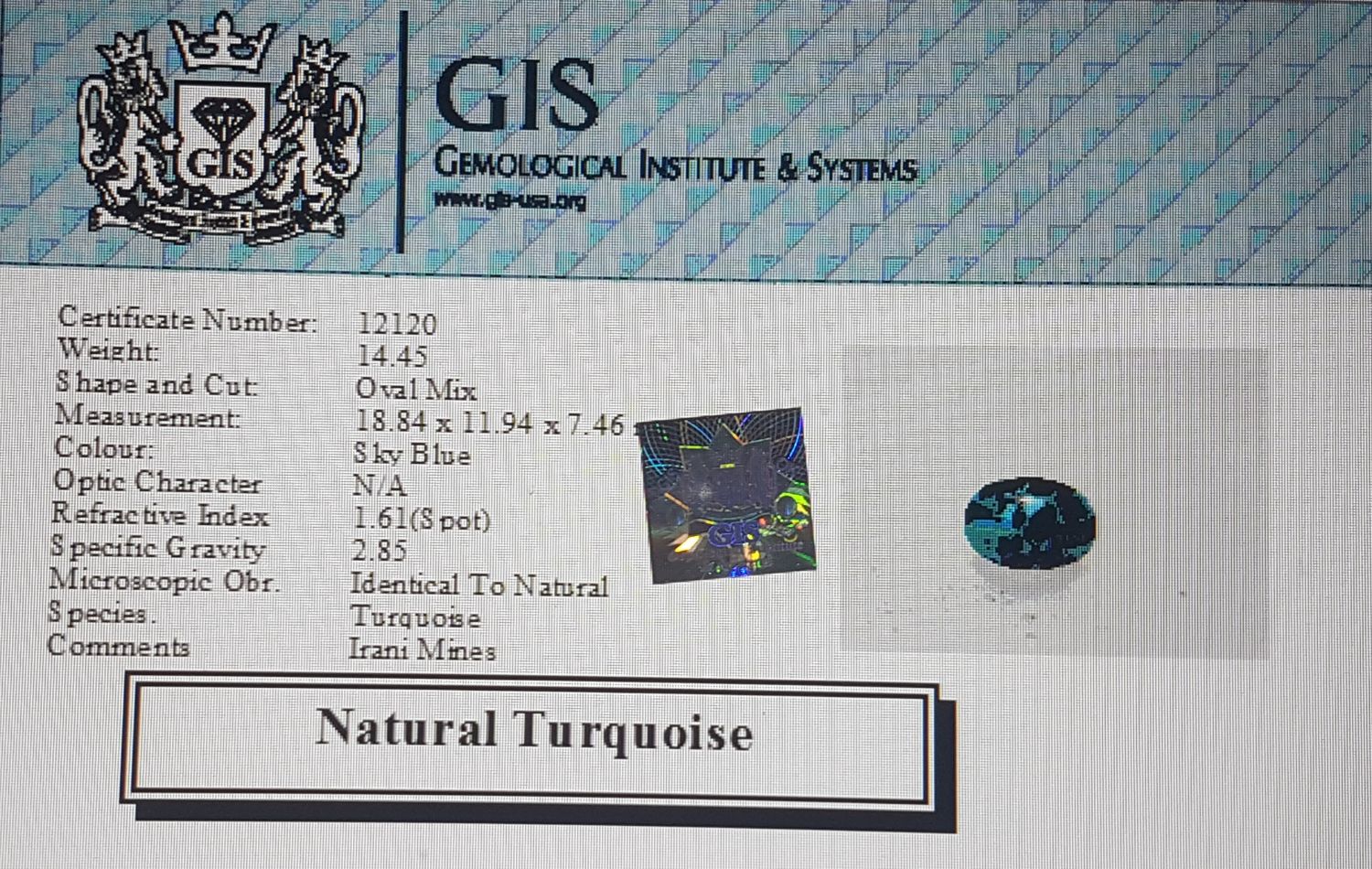 Turquoise (Irani) 14.45 Ct.