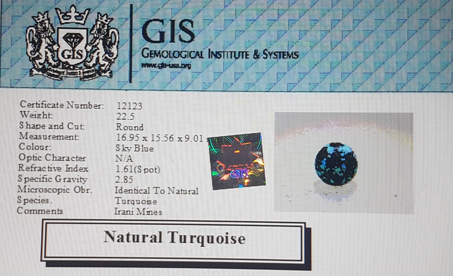 Turquoise (Irani) 22.5 Ct.