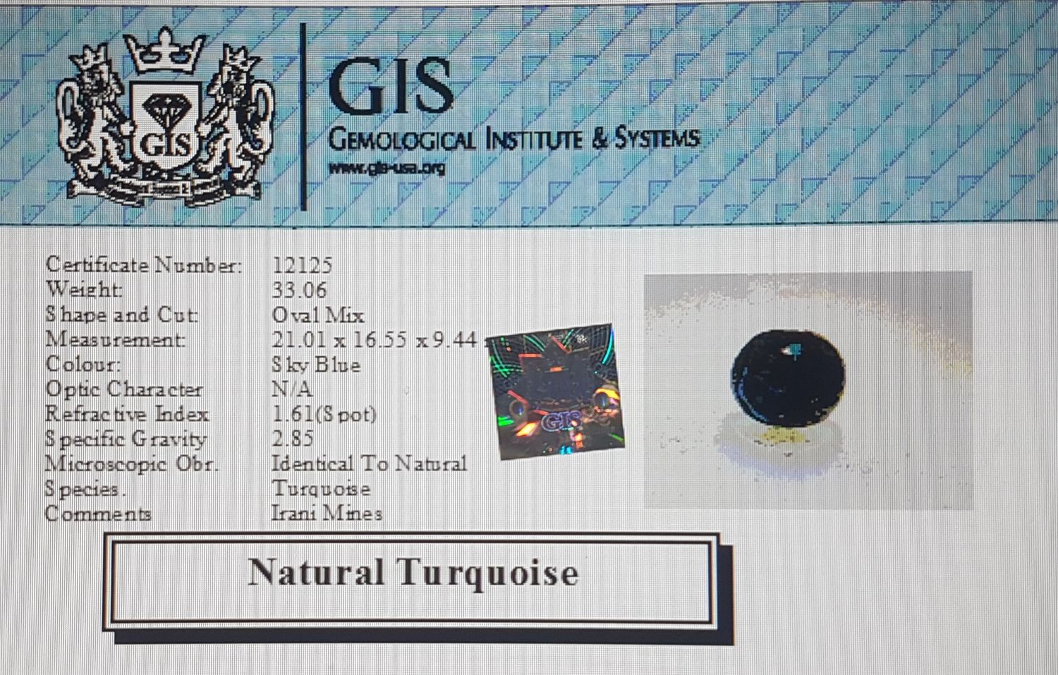 Turquoise (Irani) 33.06 Ct.