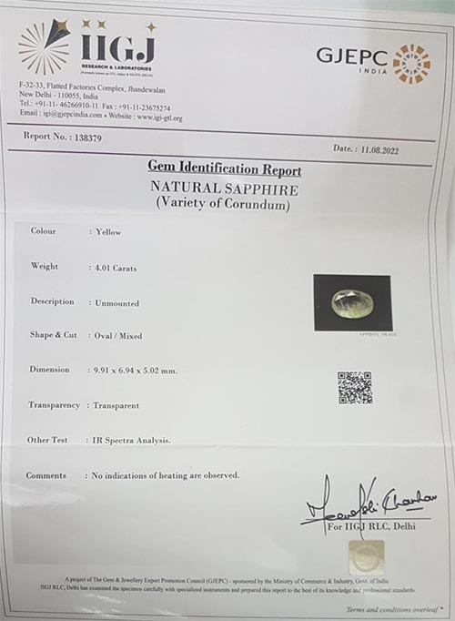 Yellow Sapphire 4.01 Ct.