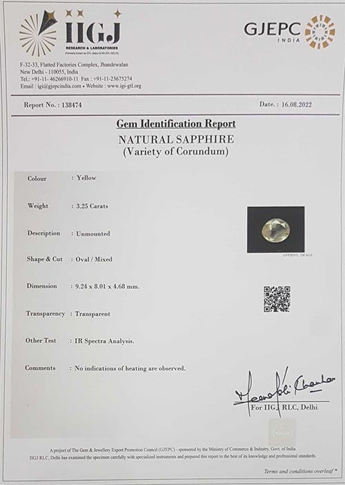 Yellow Sapphire 3.25 Ct.
