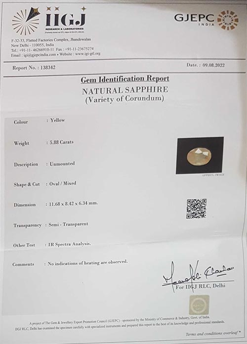 Yellow Sapphire 5.88 Ct.