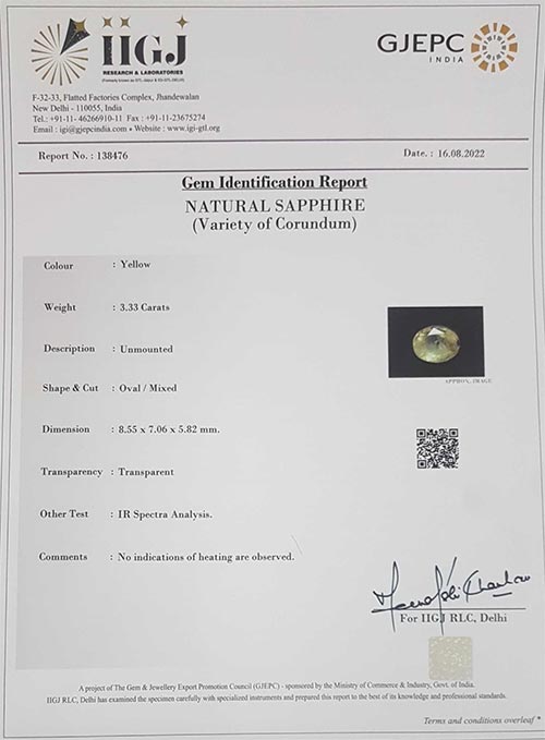Yellow Sapphire 3.33 Ct.