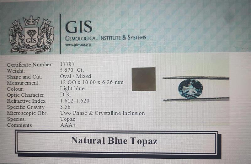 Sky Blue Topaz 5.67 Ct.