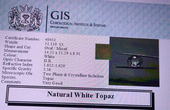 White topaz 11.11 Ct.