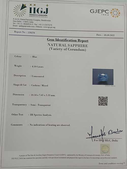 Blue Sapphire 4.1 Ct.