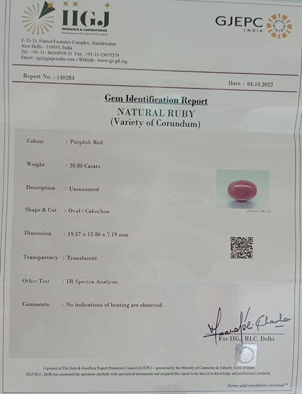 Ruby 20.8 Ct.