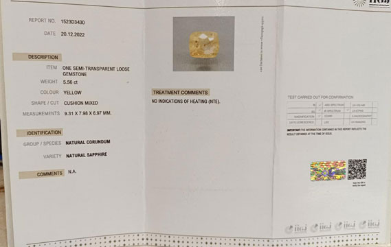 YELLOW SAPPHIRE 5.56 Ct. YELLOW SAPPHIRE 5.56 Ct.
