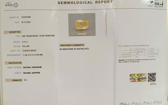 YELLOW SAPPHIRE 5.73 Ct.