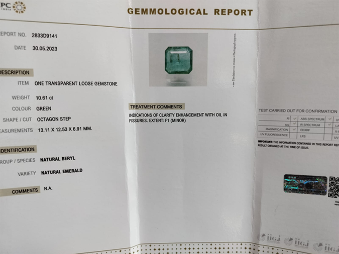 EMERALD 10.61 Ct. EMERALD 10.61 Ct.