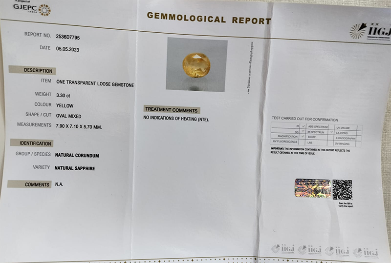 YELLOW SAPPHIRE 3.3 Ct.