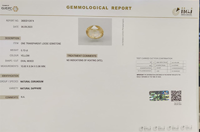 YELLOW SAPPHIRE 5.13 Ct. YELLOW SAPPHIRE 5.13 Ct.
