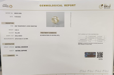 YELLOW SAPPHIRE 5.52 Ct.