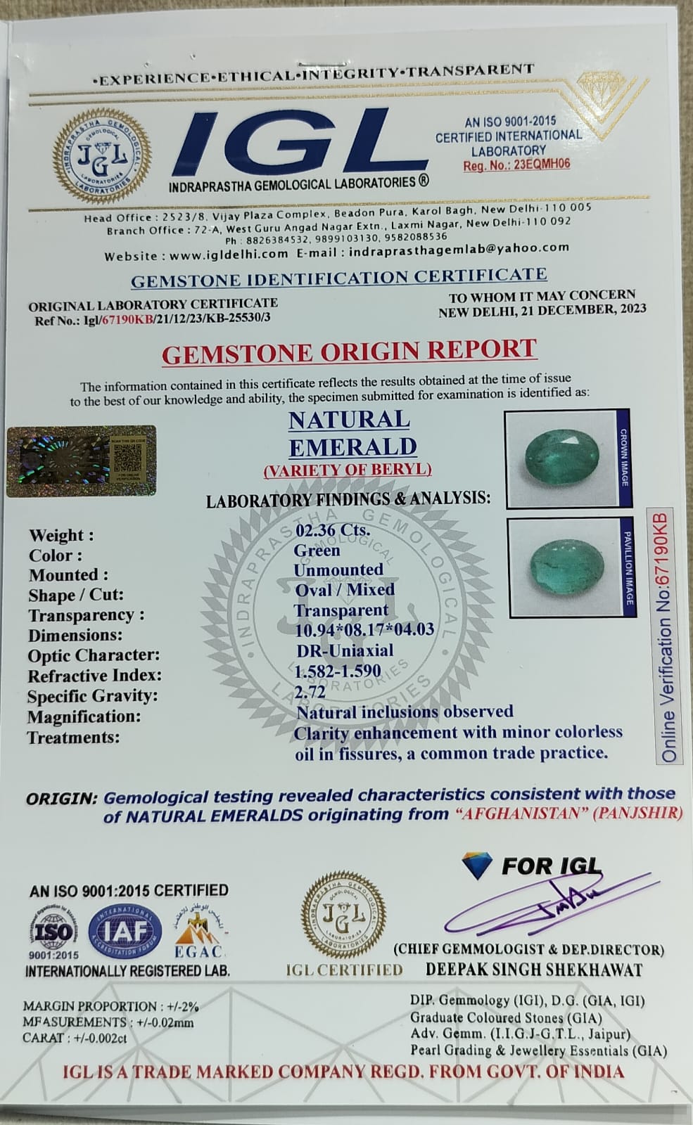 EMERALD 2.36 Ct.