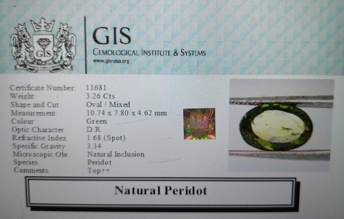 PERIDOT 3.26 Ct.