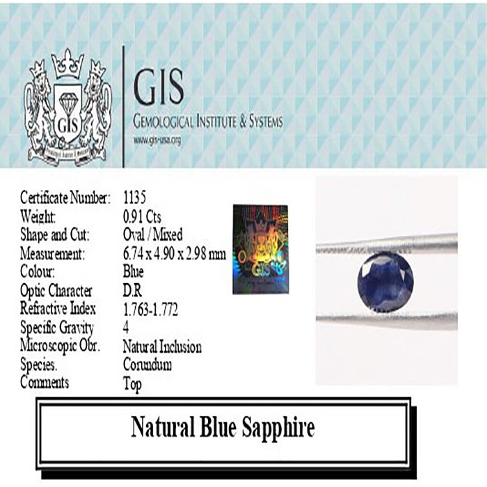 BLUE SAPPHIRE 0.91 Ct.