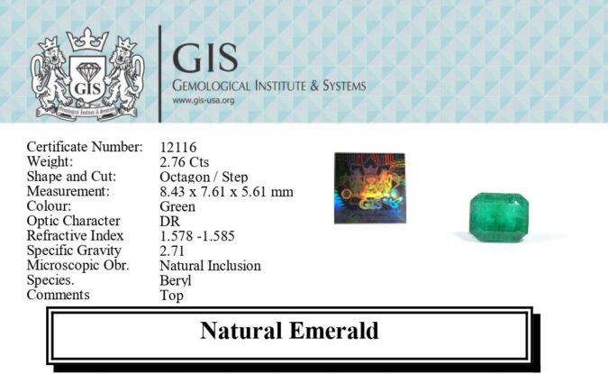 EMERALD 2.76 Ct. EMERALD 2.76 Ct.