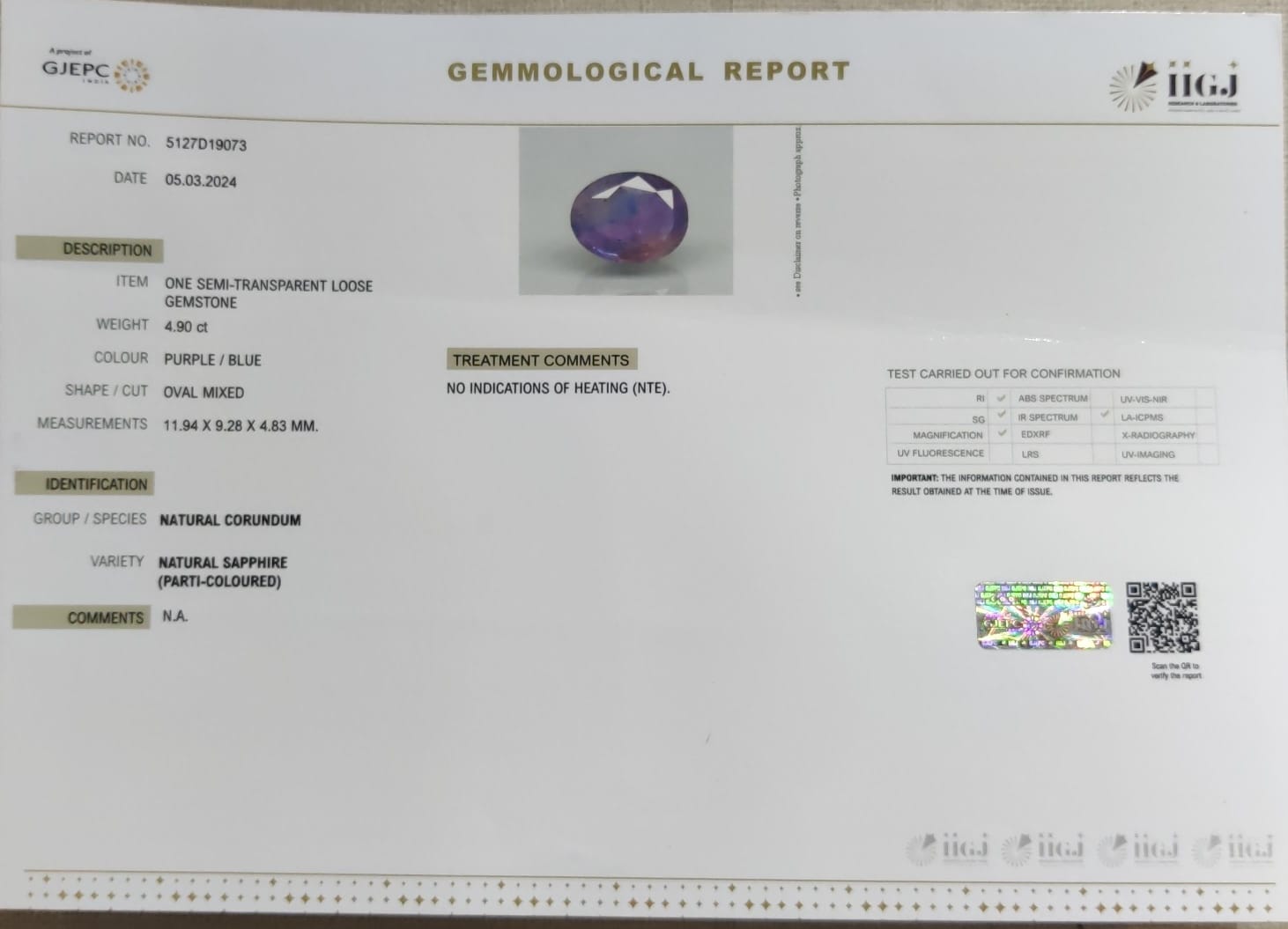 Sapphire 4.9 Ct.