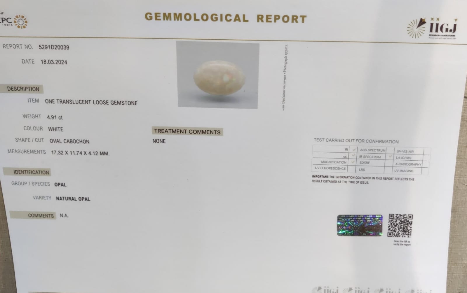 OPAL 4.91 Ct.