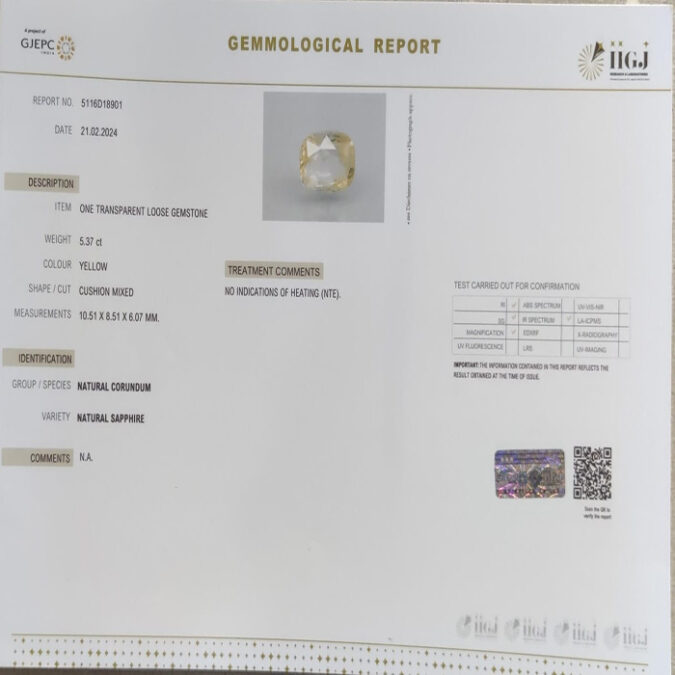 YELLOW SAPPHIRE 5.37 Ct. YELLOW SAPPHIRE 5.37 Ct.