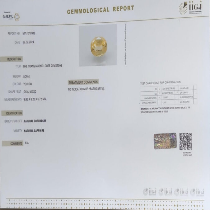 YELLOW SAPPHIRE 5.26 Ct. YELLOW SAPPHIRE 5.26 Ct.