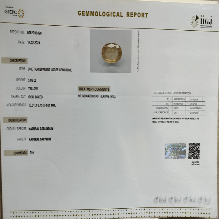 YELLOW SAPPHIRE 5.02 Ct.