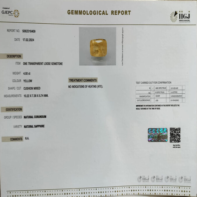 YELLOW SAPPHIRE 4.5 Ct.