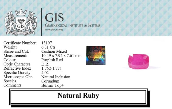 RUBY 6.31 Ct.