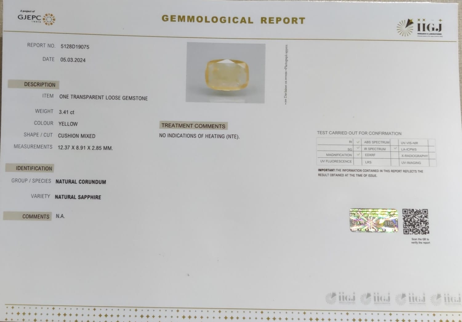 Yellow Sapphire 3.41 Ct. Yellow Sapphire 3.41 Ct.