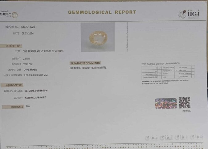 Yellow Sapphire 2.98 Ct.