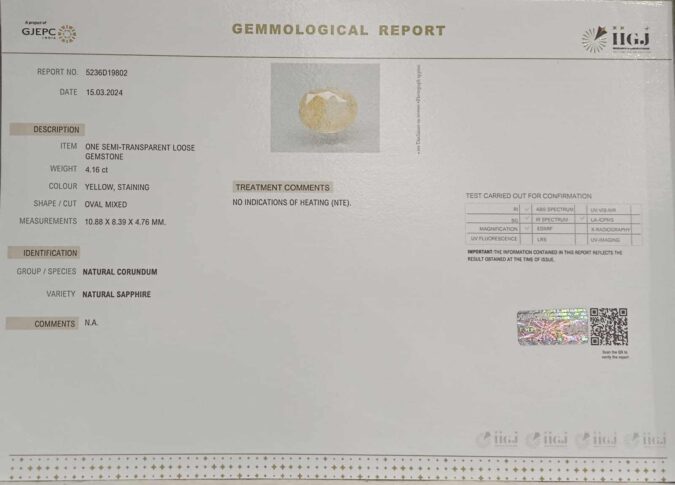 Yellow Sapphire 4.16 Ct.