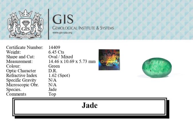JADE STONE 6.45 Ct. JADE STONE 6.45 Ct.