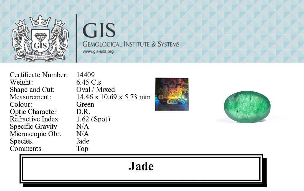 JADE STONE 6.45 Ct. JADE STONE 6.45 Ct.
