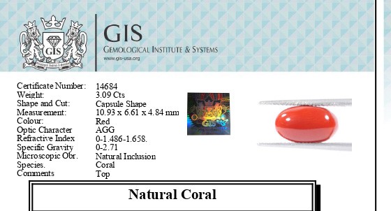 CORAL 3.09 Ct.