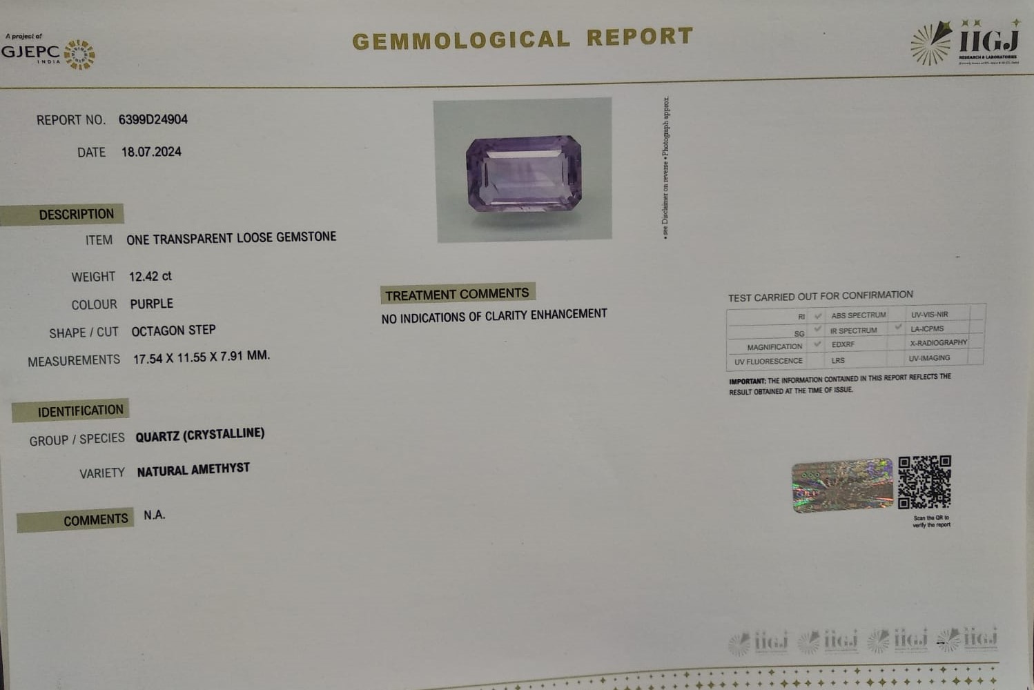 AMETHYST 12.42 Ct. AMETHYST 12.42 Ct.