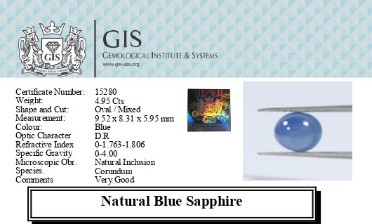 BLUE SAPPHIRE 4.95 Ct.