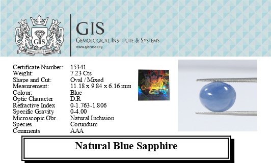 BLUE SAPPHIRE 7.23 Ct. BLUE SAPPHIRE 7.23 Ct.