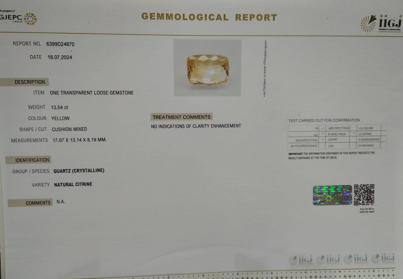 CITRINE 13.54 Ct.