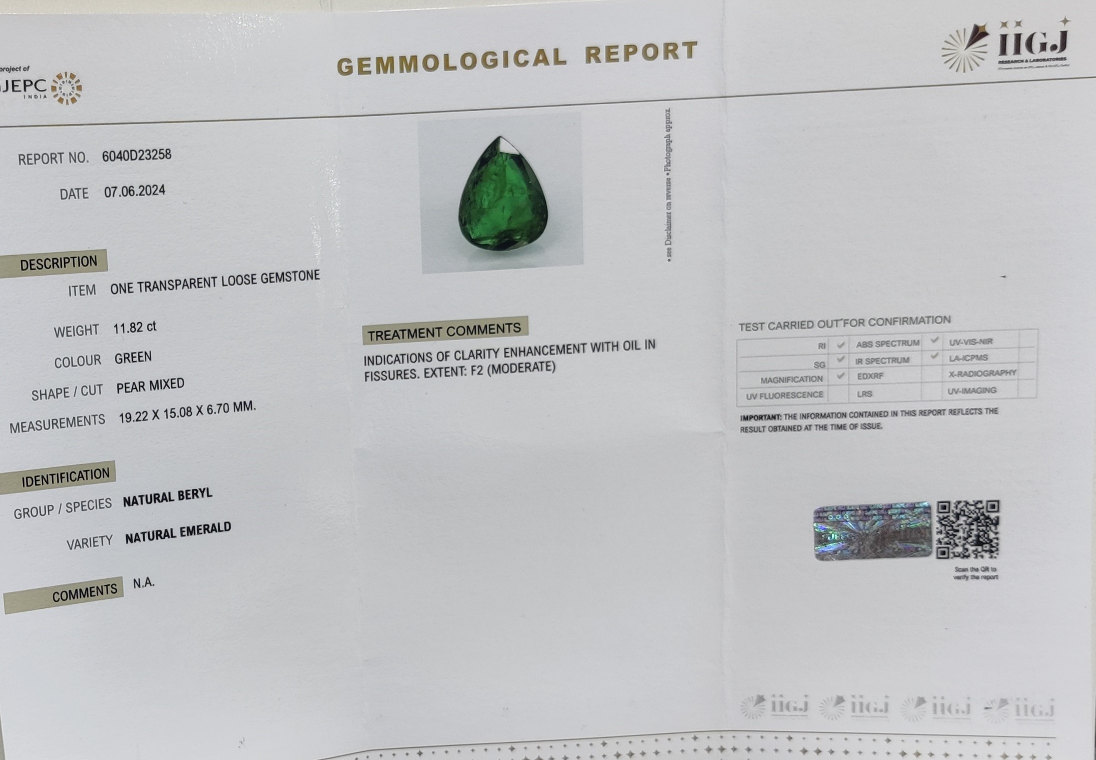 EMERALD 11.82 Ct. EMERALD 11.82 Ct.
