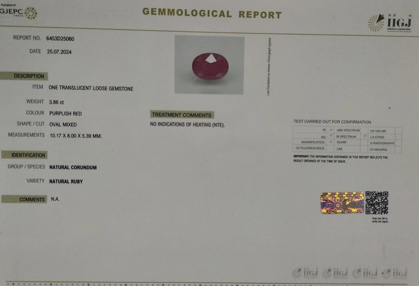 RUBY 3.86 Ct.