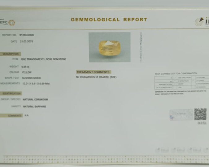 Yellow Sapphire 6.98 Ct.